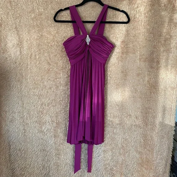 b darlin purple dress B Darlin Womens Purple Short Sleeve Off Shoulder Micro Mini Party Trapeze Dress Juniors 9